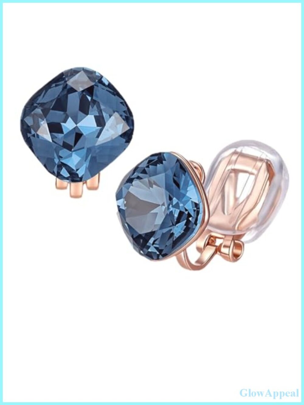 Square Austrian Crystal Clip On Earrings for Women - Gold Plated Non Pierced